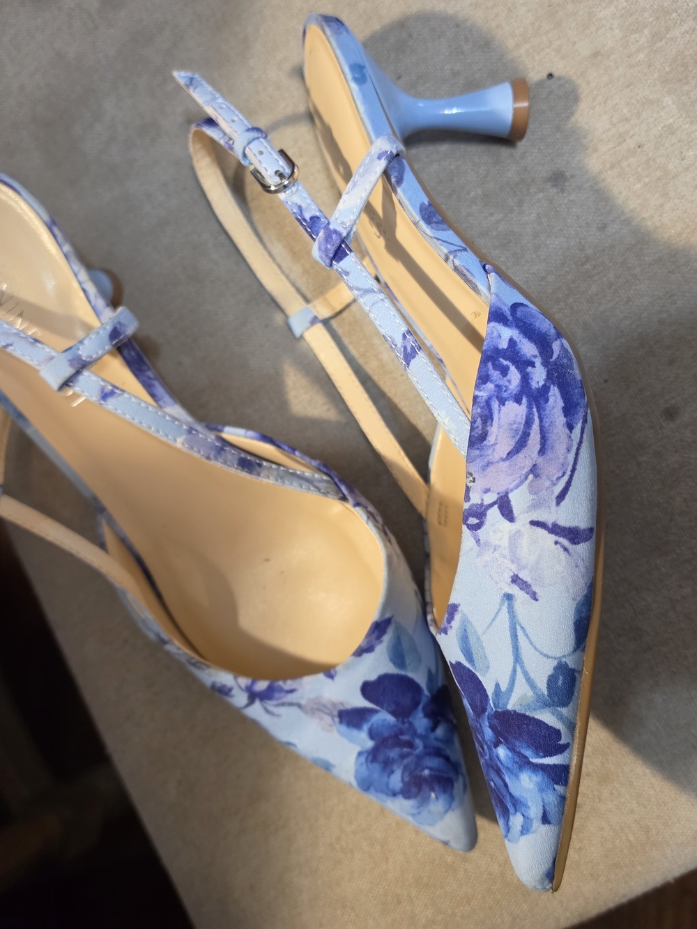 Nine West Blue Floral Pointed-Toe Slingback Heels